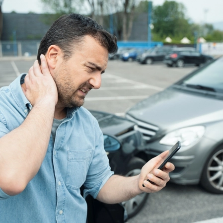 Man holding neck after car accident